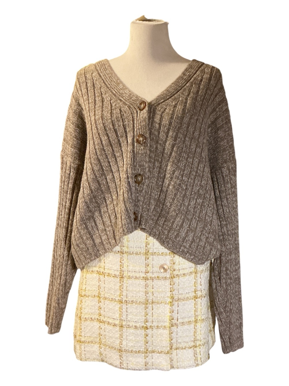 Cozy Taupe Ribbed Button-Front Women’s Sweater